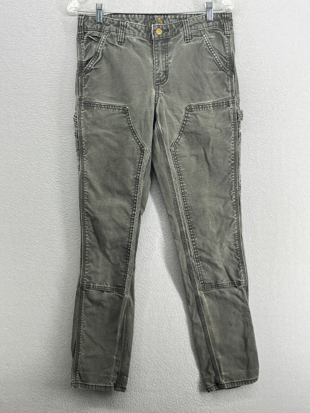 CARHARTT Pants Women 4 Series 1889 Slim Double Knee Carpenter Cargo Canvas Gray